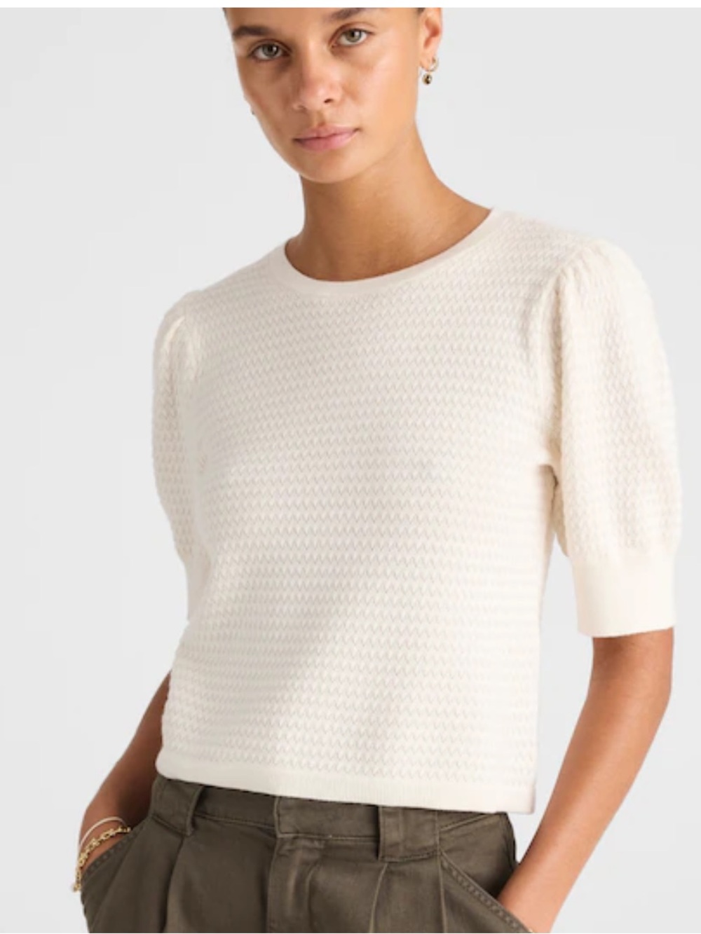 Madewell Cream Merino Wool-Silk Puff Sleeve Sweater Tee STILL ON LINE